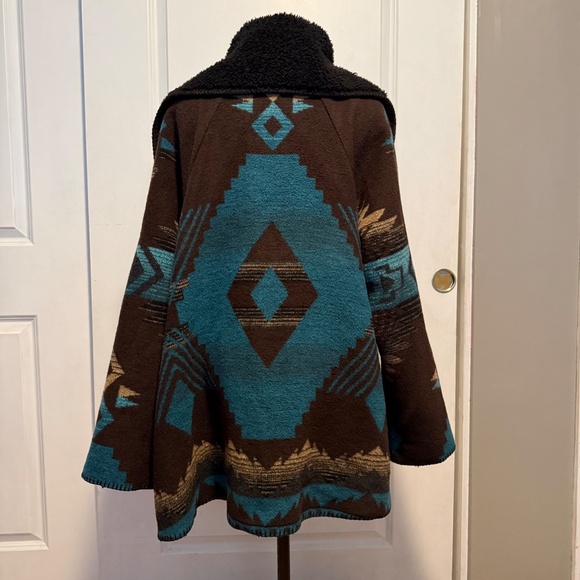 Vintage Rhonda Stark Aztec Southwestern Blanket Coat Jacket Wool Blend Boho - Picture 9 of 16